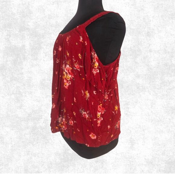 Torrid Red Floral Cold Shoulder Top – Plus Size 1 (14–16) | Boho Gauze Blouse - Picture 4 of 6